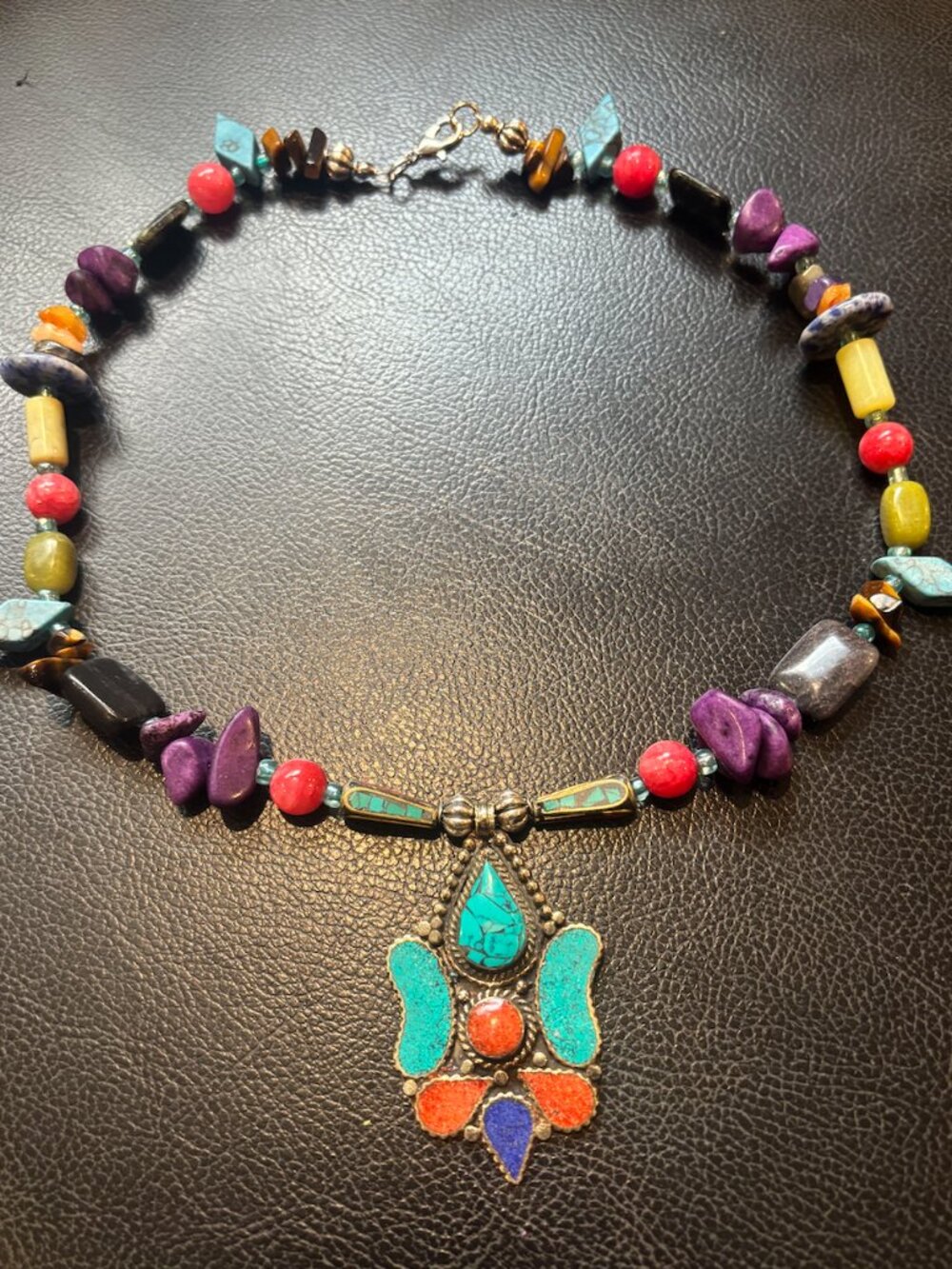 Colorful Boho Handcrafted Natural Stone Necklace 20 inch